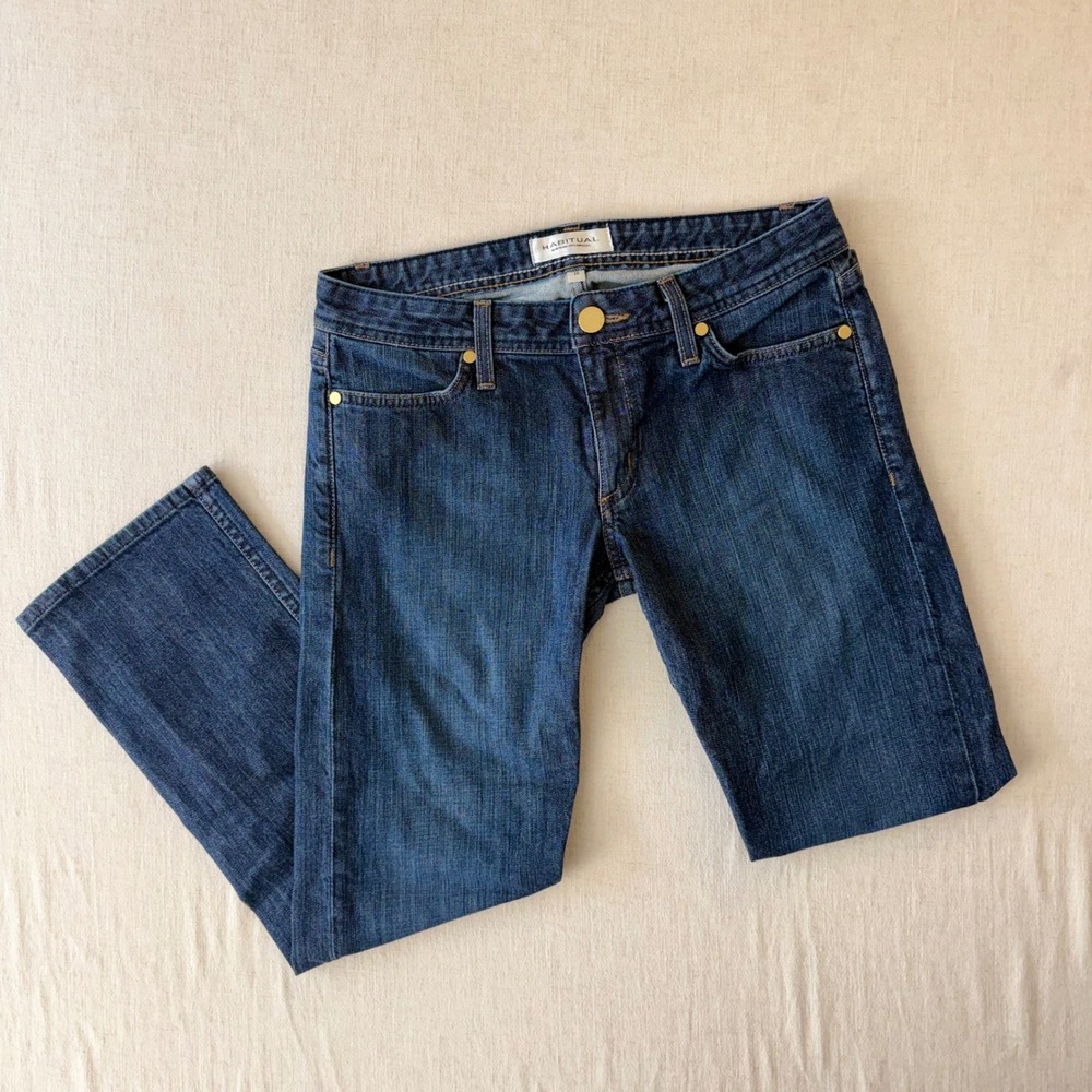 Habitual Womens Straight Leg Jeans Dark Wash Blue‎ Denim Made in USA Size 28